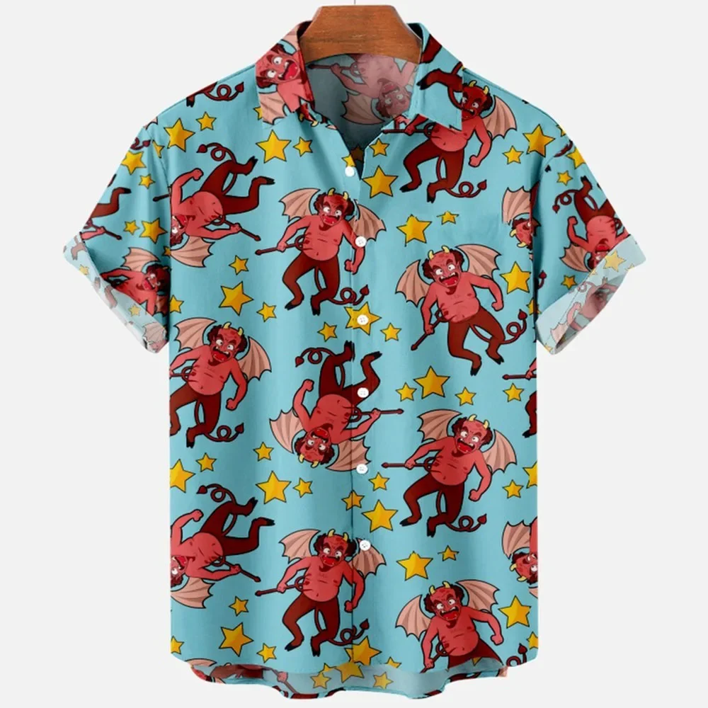 Vintage Traditional Tattoo Lapel Casual Shirt Multi Occasion Wear, Gothic Skull Flame Rose Hand Eye Art Print
