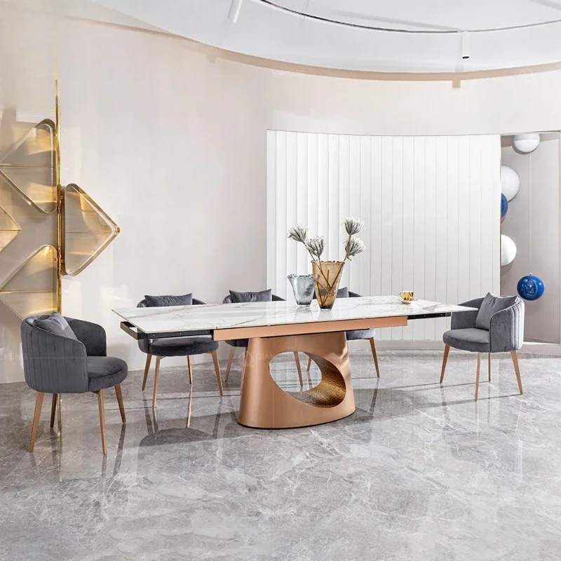 Modern light luxury rock slab multi-functional retractable dining table rectangular eating small apartment household dining
