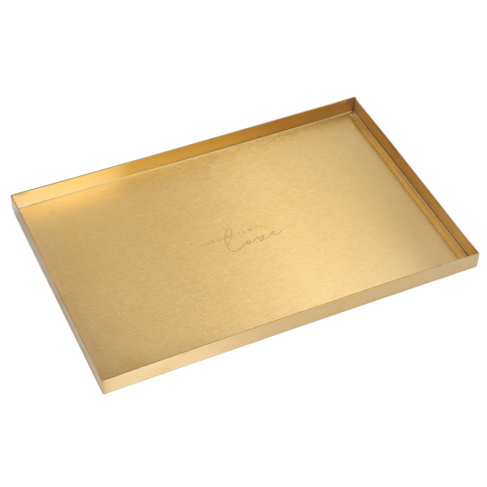 Rectangle Storage Tray Stainless Steel Golden Plate Cosmetic Jewelry Display Tray 30.2x20.2x1.5cm for Living Room Bedroom