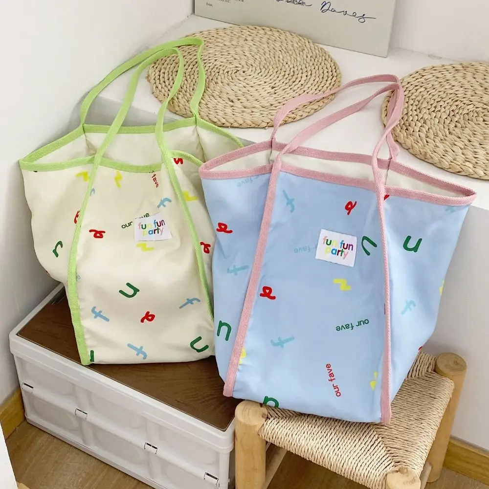 

Reusable Casual Chic Hobo Bag Letter Large Capacity Cartoon Shopping Bag Portable Lightweight Dopamine Color Basket Bag Outdoor