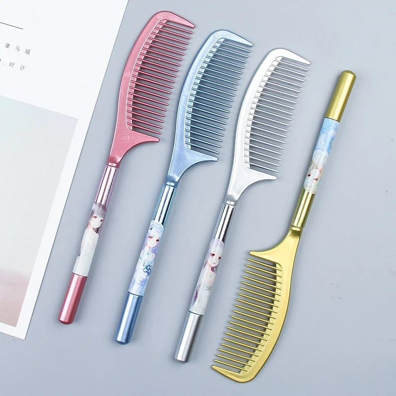 2 قطعة قلم جل على شكل مشط أقلام حبر سوداء مستلزمات الكتابة المكتبية المدرسية هدية قرطاسية (لون عشوائي)