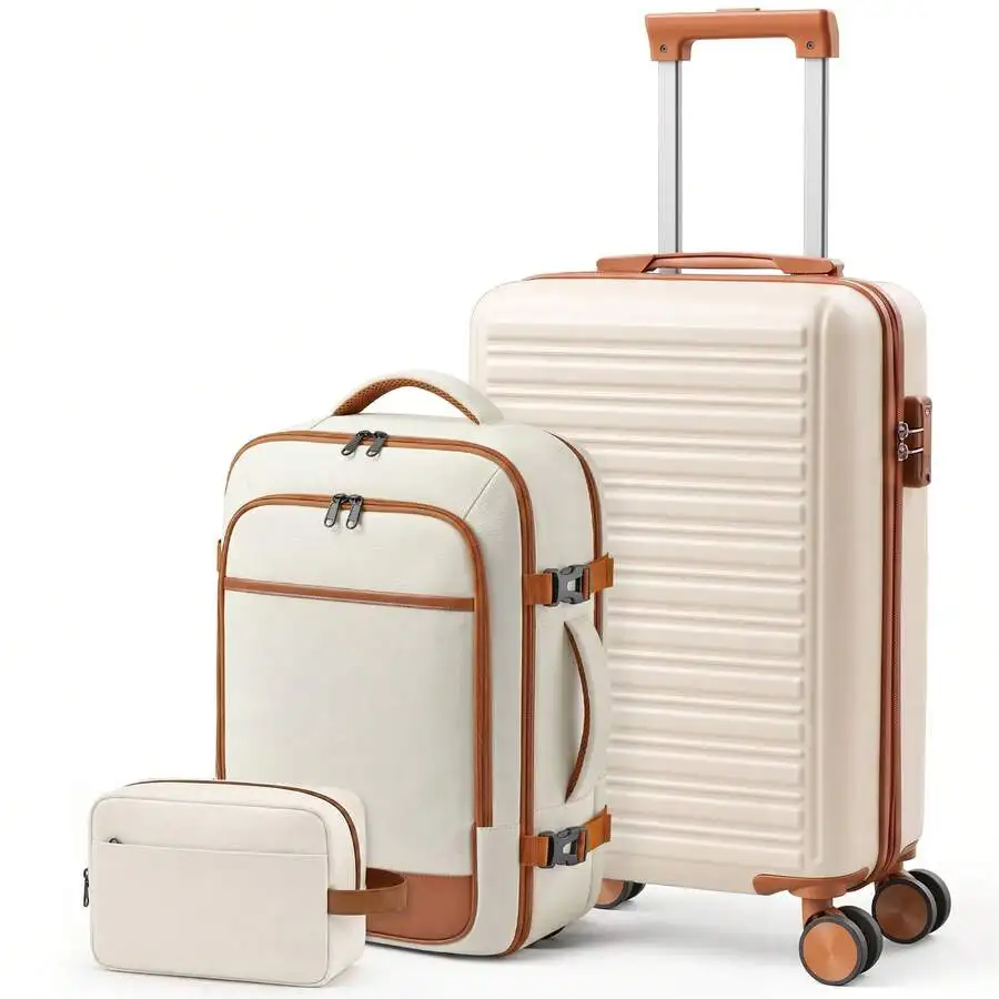 3 Piece Luggage Set With Backpack, Lightweight Hard Shell Suitcase Set, TSA Lock Travel Luggage With Spinner Wheels