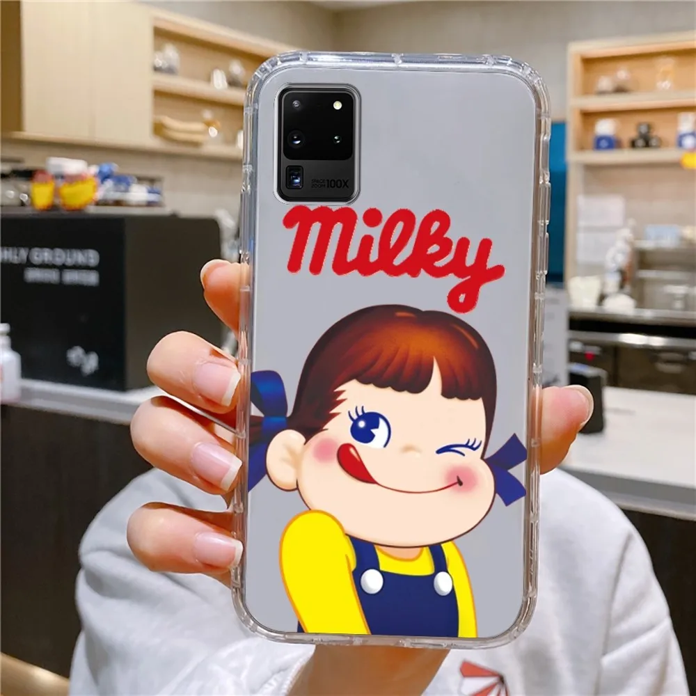 Fujiya Milky Peko Chan Phone Case For Samsung Galaxy A52 A12 A51 S21 Edge S22ULTRA S23 S20LITE Plus ultra Transparent Cover