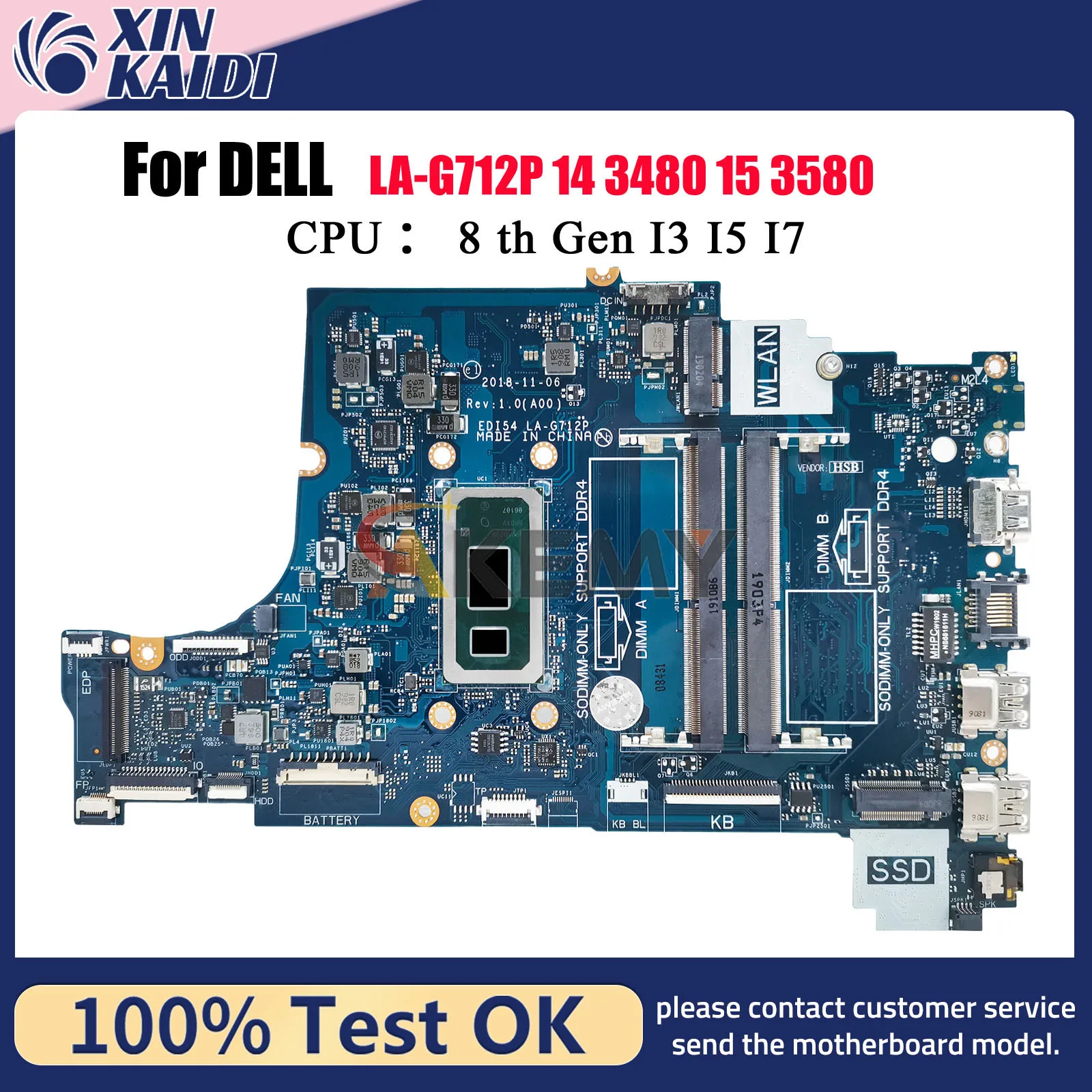 

For Dell 3480 3580 3780 3583 Laptop Mainboard LA-G712P with i3 i5 i7 8th CPU 04205U 05CF0M 0C75M5 0TWYDT 100% Tested OK