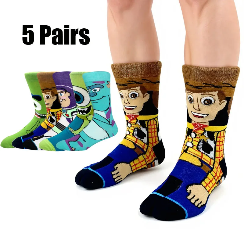 

5 Pairs New Men's Socks Happy Funny Women Socks Animation Cosplay Hip Hop Long Socks Fashion Bizarre Christmas Gift Size 36-45
