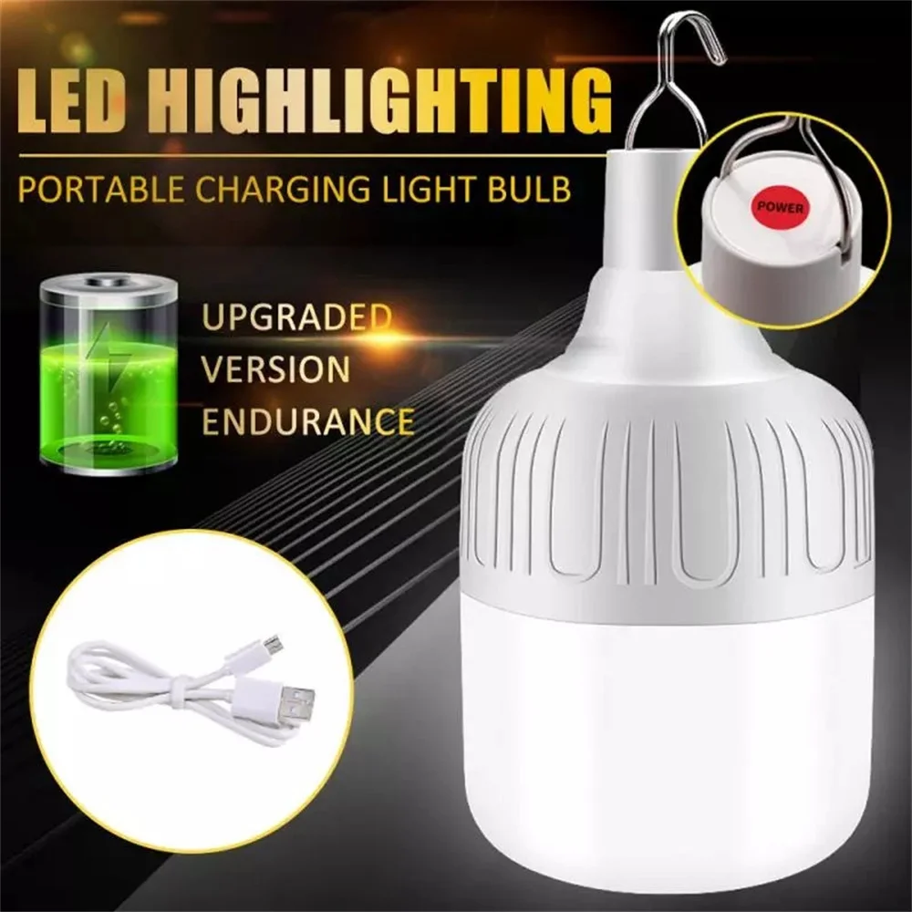 80mm USB Rechargeable Outdoor LED Lamp Bulb High Brightness Emergency Light Hook Up Camping Fishing Portable Lantern Night Light