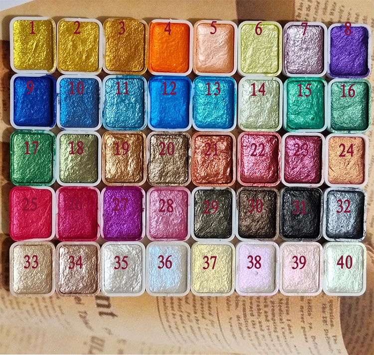 Perlmuttfarbene, solide Aquarellfarbe, Metall-Aquarellmalerei mit glänzenden Perlen, solide Aquarellmalerei und Künstlerbedarf – Detail 8
