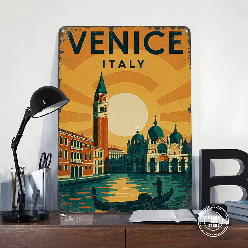 Venice Italy Travel Art Poster Customized Wall Art Vintage Metal Signs Retro Tin Plaque for Man Cave Home Decor Items Coffee Bar