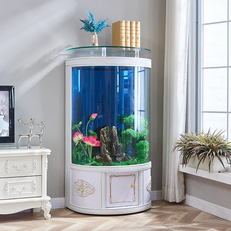 Large, medium and small floor-to-ceiling glass aquarium ecological water-free goldfish bowl