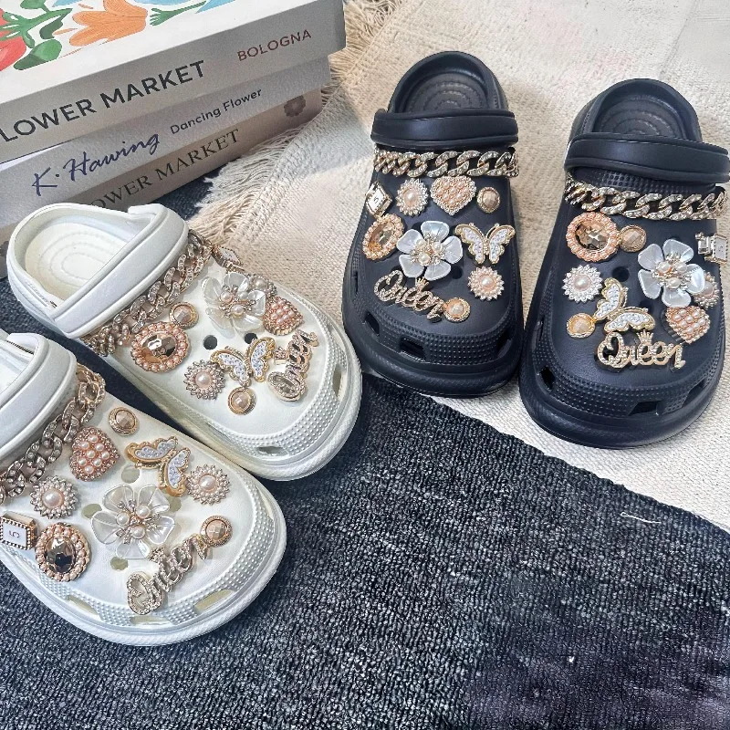22-teiliges Set Glitzernde Kristall-Strass Schuh-Charms für Clogs Gartenschuhe Damen Mädchen Blumen Schmetterling DIY Clog-Sandalen Dekorations-Charms – Detail 4