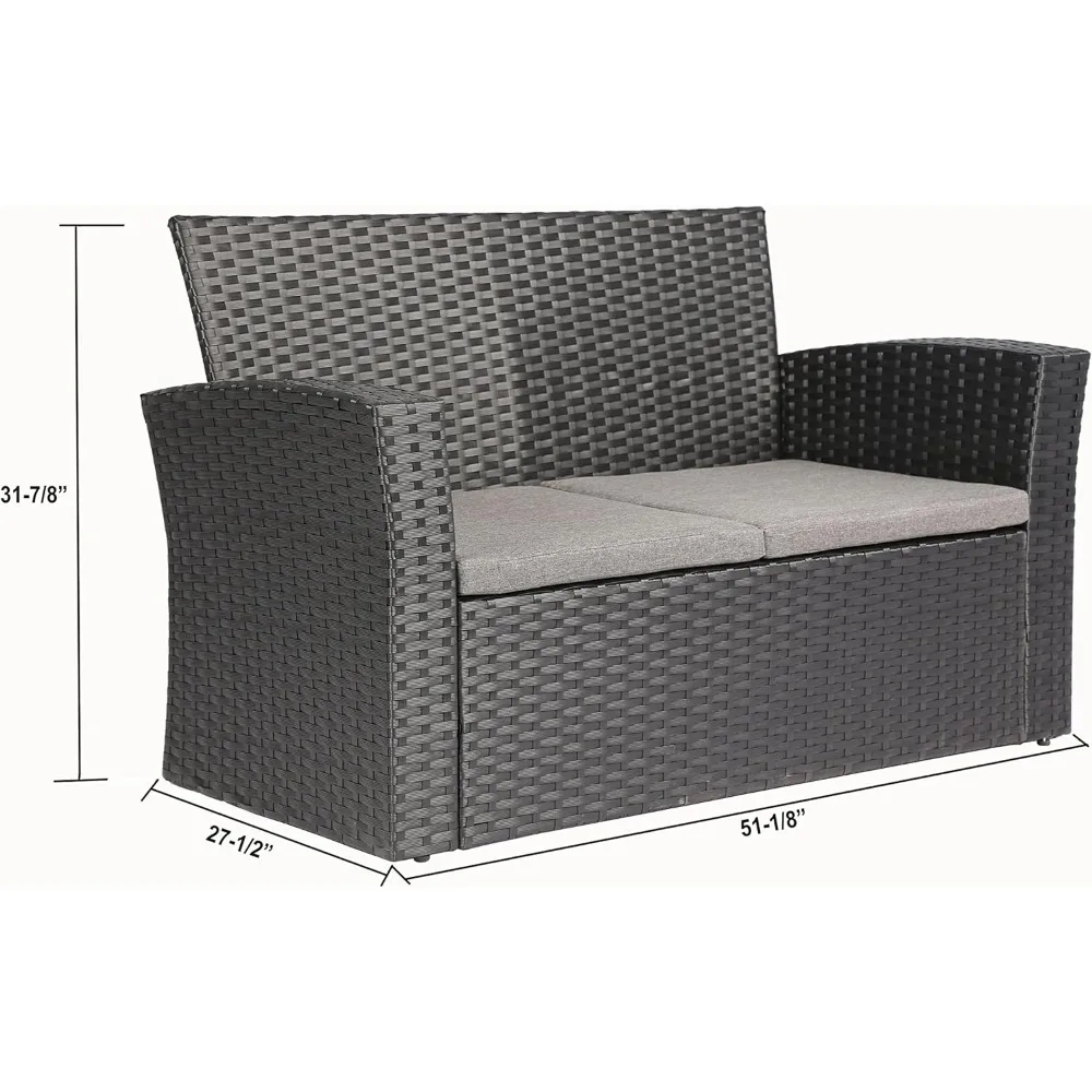 4 Pieces Outdoor Furniture Complete Patio Cushion Wicker P.E Rattan Garden Set, Full, Black