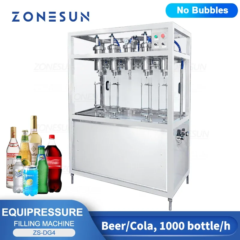 ZONESUN-Machine de Remplissage de Bière Soda pour Club d'Eau Mousseuse de Rotterdam, Equipement Satisfait Alcoolisé, Boissons Aérées, ZS-DG4 de Bouteilles