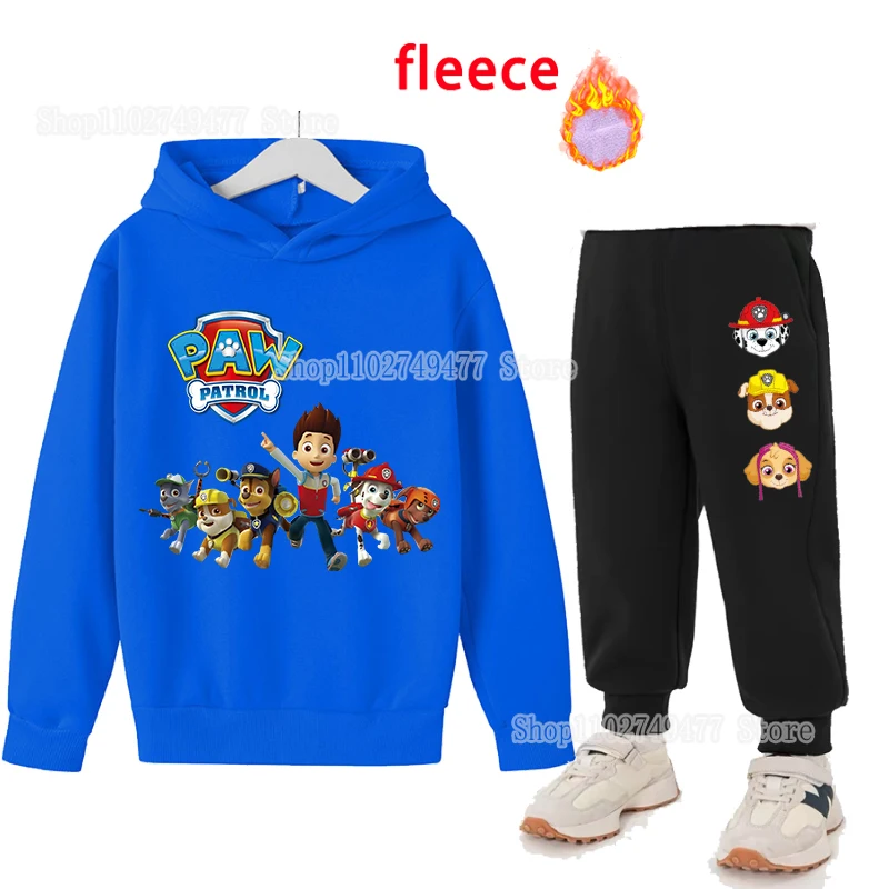 Cartoon PAW patorl children's hoodie set anime cute Chase Marshall member sportswear autumn winter with plush warm clothing