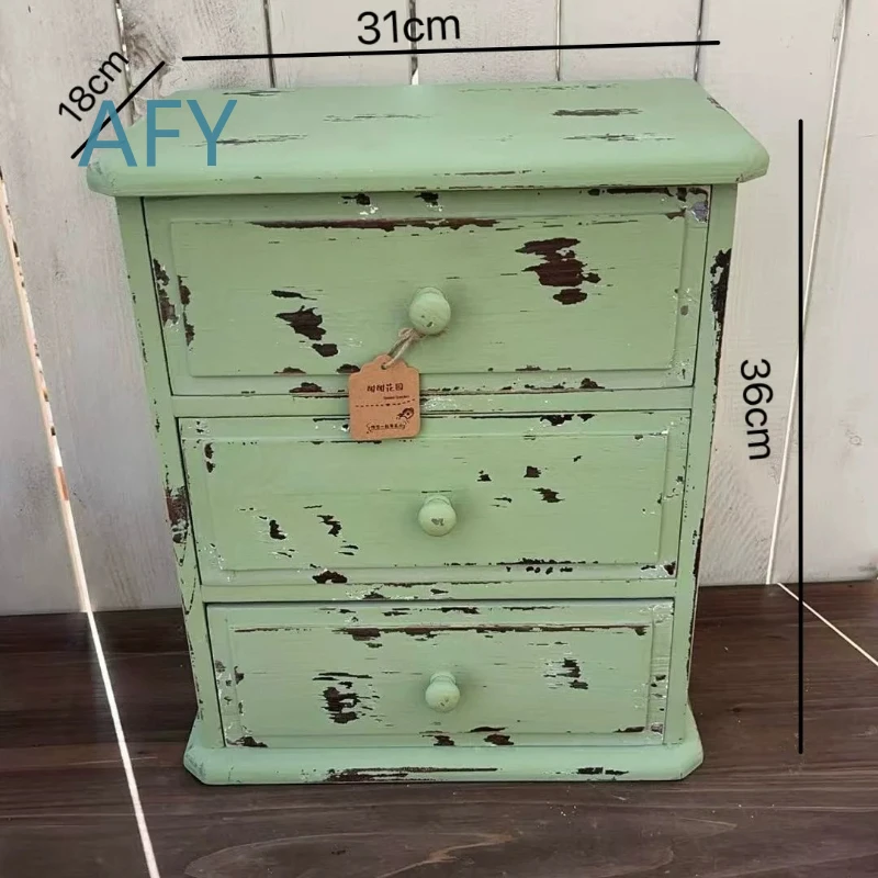 Distressed Wooden Cabinet for Vintage Three Drawer Garden Stand for Sweet Style Plant Organizer for Multi-Layer Storage for
