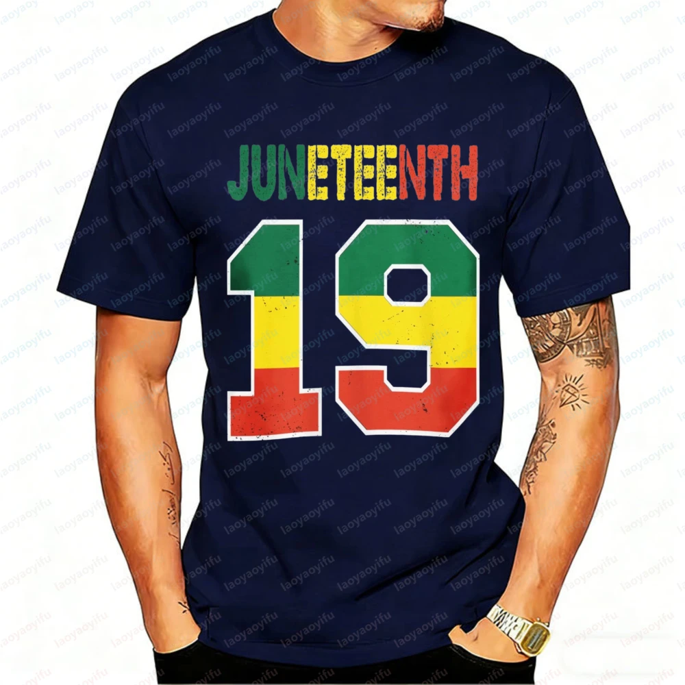 

Juneteenth 19 Retro Distressed T-Shirt Men African American Flag Black History Freedom 1865 Emancipation Day Cotton Shirt Gift