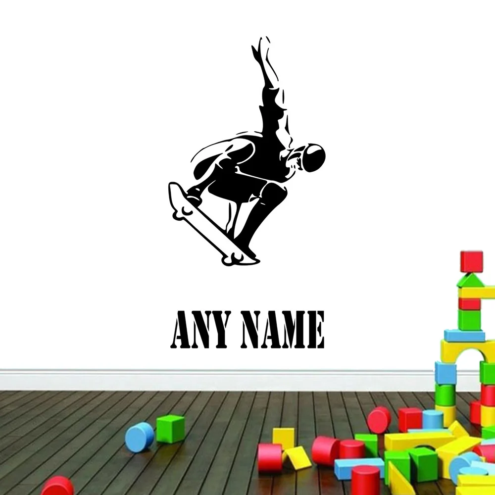 Player Skateboarding Wall Stickers PVC Removable Home Decor Sport Sticker Adhesive Customized Name Kids Wall Decals