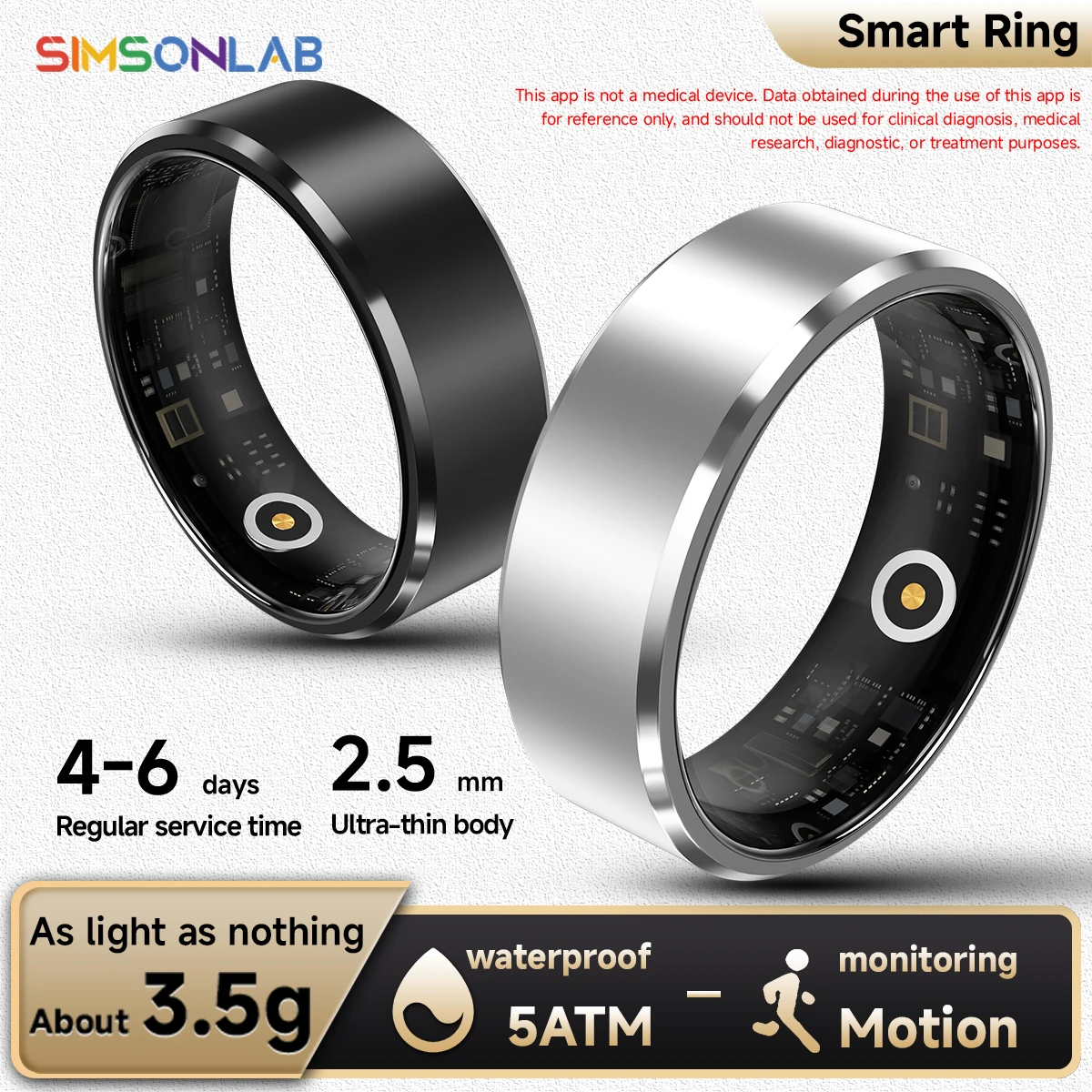 Smart Ring 5Atm Waterproof 24-Hour Continuous Blood Oxygen Monitoring Night Sleep Monitoring Stress Test Sports Mileage Record