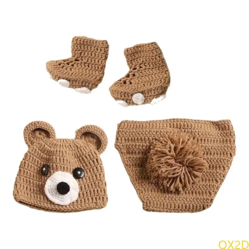 Animal Newborn Photography Props Cartoon Bear Outfit for Baby First Photos