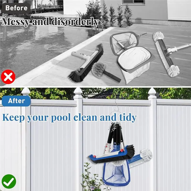 FSTE-Pool Tool Holder And Organizer,Pool Cleaning Equipment Storage With 6 Pool Tool Holder,Key Chain Loop And S Shaped