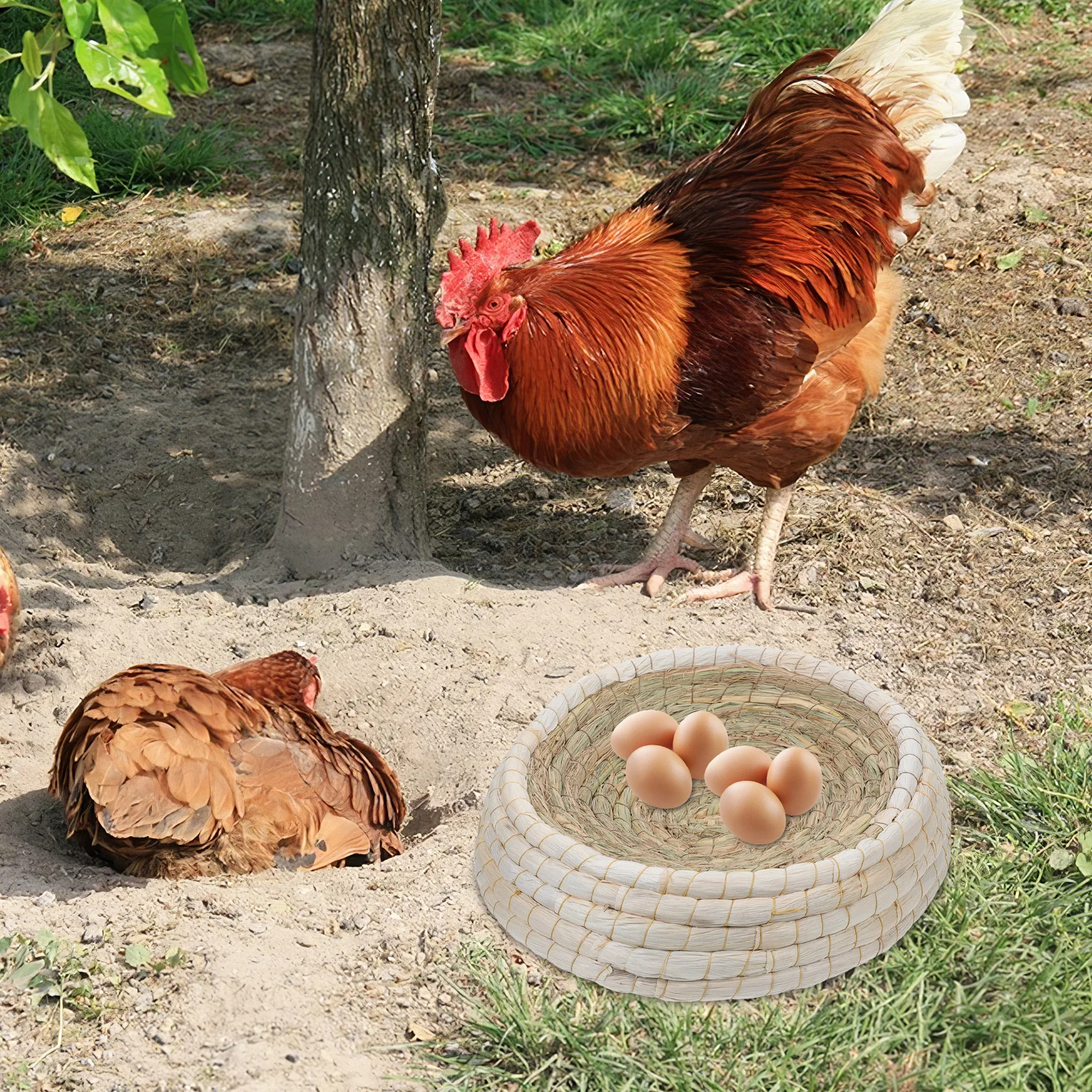 

Grass Woven Chicken Nest 40Cm Light Brown Handmade Straw Bird Nest For Pigeon Duck Breeding Flat Base Natural Cage Bed