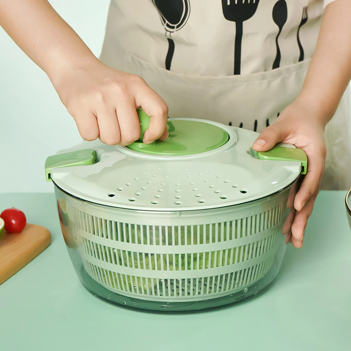 

Kitchen Fruit And Vegetable Dehydrator Manual Turntable Cover Lock Rotating Handle With Built In Drainage System Kitchen Tools