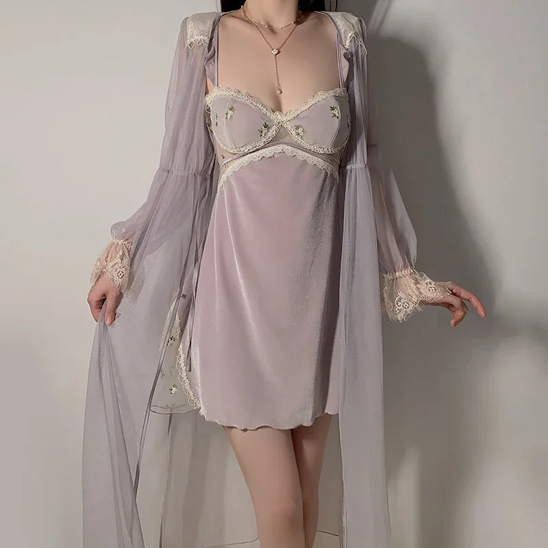 

REBEYULI брендовая милая женская ночная рубашка, комплект халатов, сексуальная ночная рубашка с подушечкой для бюстгальтера, женское платье для сна, комплект халатов