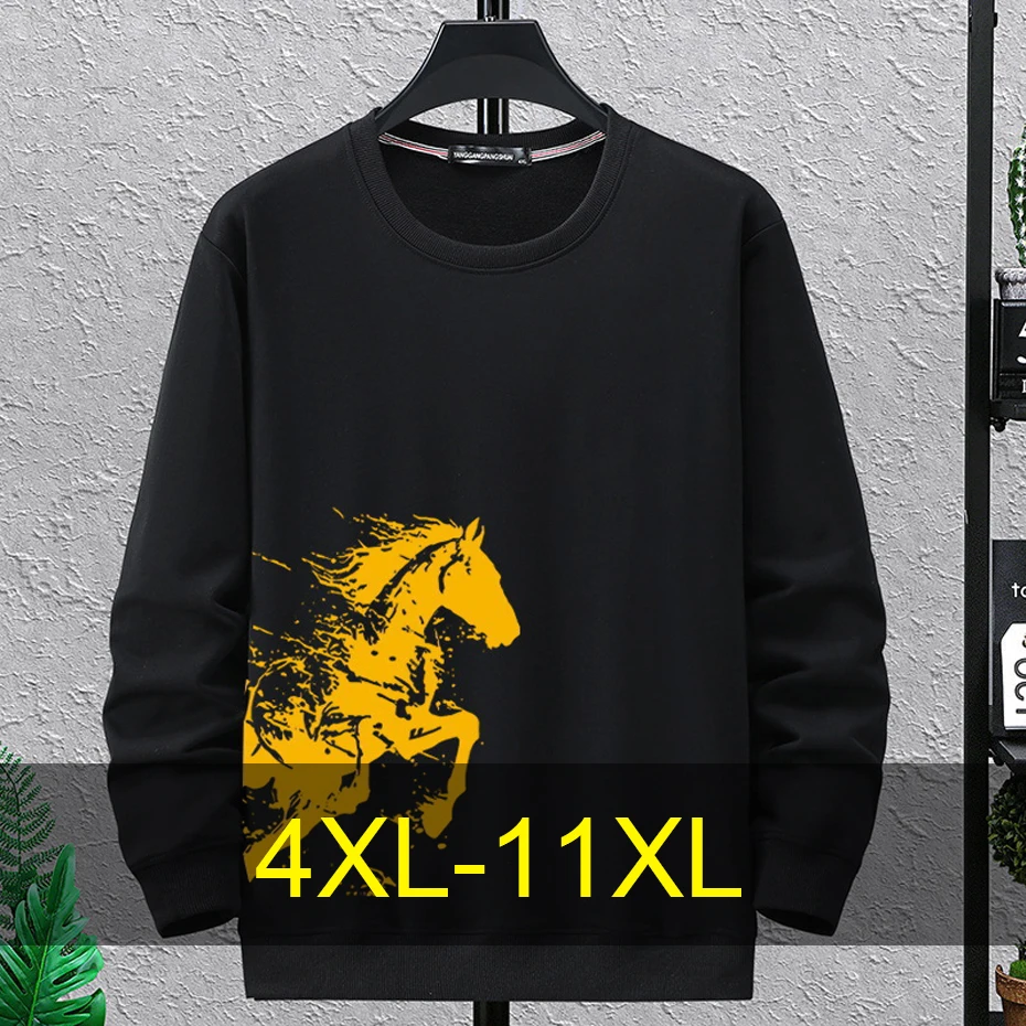 

Мужская толстовка на Китайский Новый год, размеры 10XL, 11XL, большие размеры, весенне-осенний пуловер с принтом лошади, мужская толстовка большого размера 10XL
