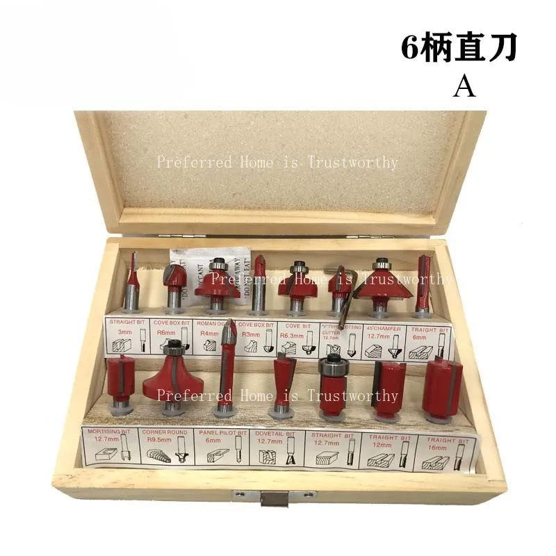 Suitable for 6Handles,12 Piece Set15 Piece Set, Wooden Box Woodworking Milling Cutter,Straight Edge,Rounded Corner MillingCutter