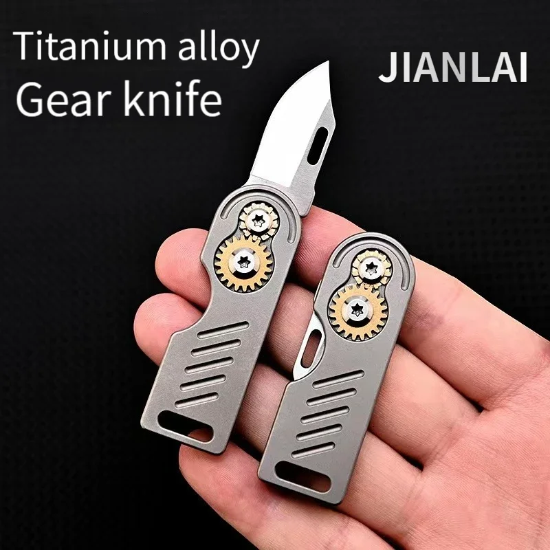 

NEW Titanium Alloy Gear Small Blade Edge High Hardness D2 Steel Mini Folding Knife Portable Keychain Outdoor Opening pocket