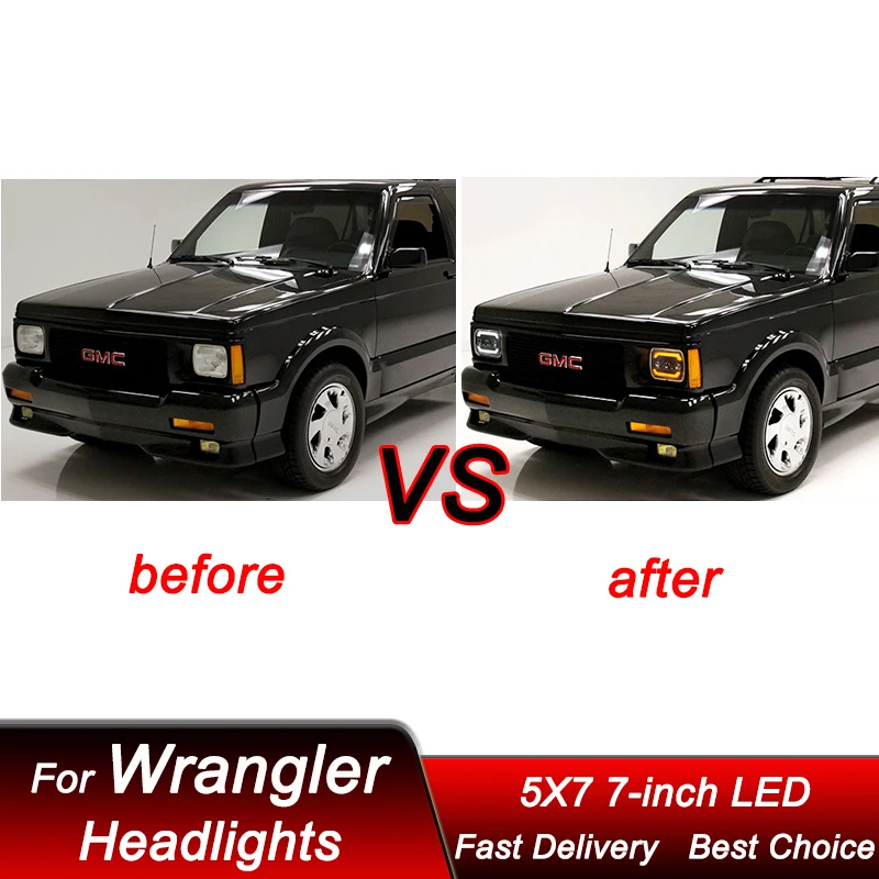 Suitable for Jeep Wrangler 5X7 inch modified LED rectangular square light strip steering high and low beam headlights steering