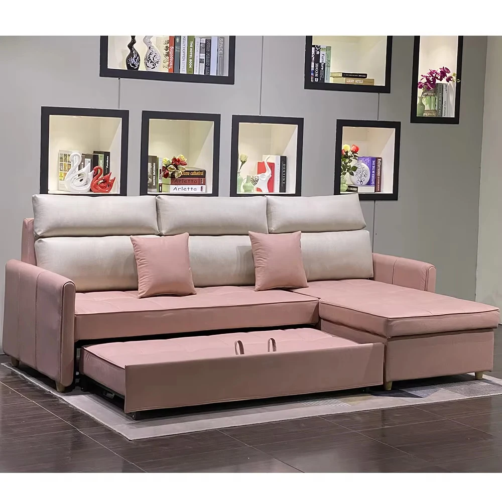 Living room sofa and bed leather 3-seat sofa retractable fabric L-shaped corner sofa