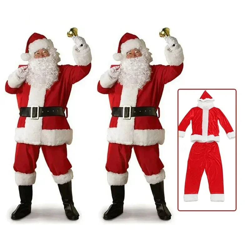 

Santa Claus Cosplay Costume Christmas Classic Red Deluxe Velvet Xmas Men Santa Claus Disguise Suit Christmas New Year Party Gift