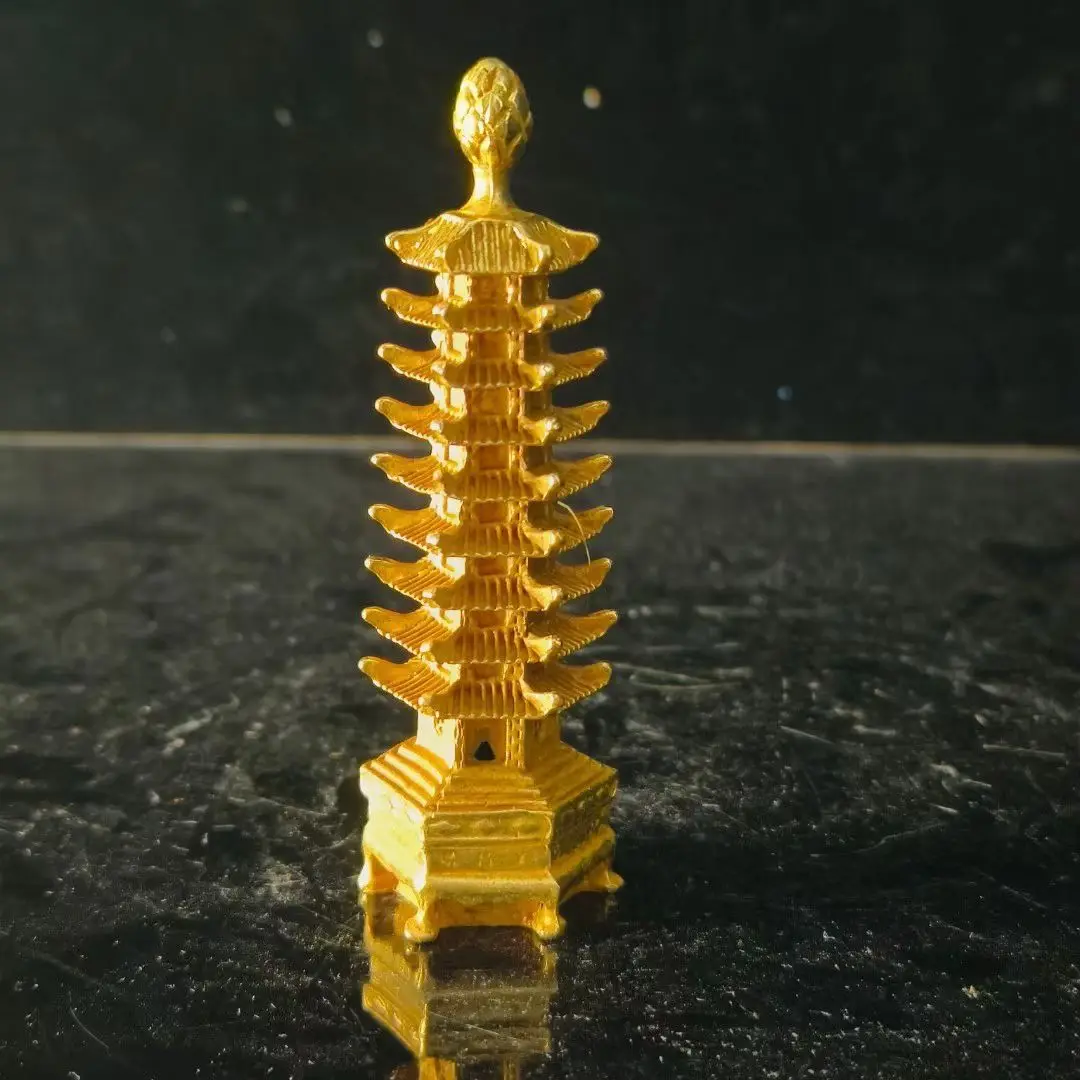 Gilt Wenchang pagoda nine-story pagoda Ornament Decoration Tea Pet Figurines Desk Decor Accessories