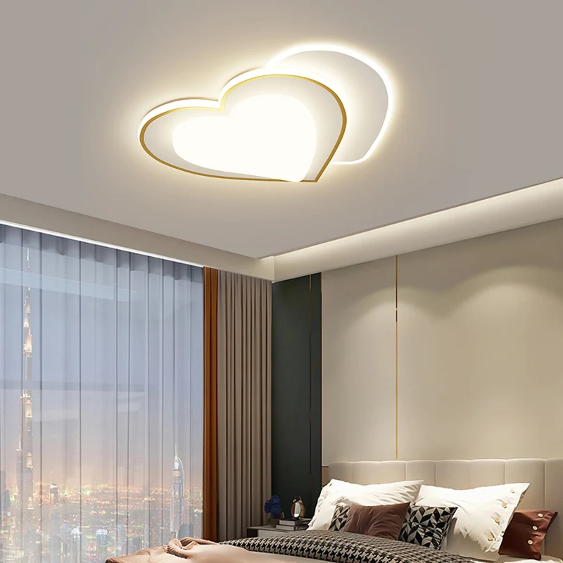 Minimalist Black White LED Chandelier Lights for Living Room Bedroom Luminaire Modern Heart Shape Ceiling Light Kids Study Lamp