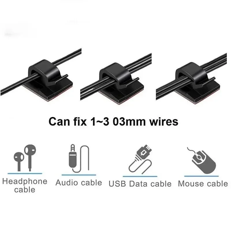 USB 충전 데이터 라인용 케이블 정리함 클립, 보빈 와인더 벽 장착 와이어 거치대, 자체 접착 와이어 클립, 10 개, 20 개, 30 개, 40 개