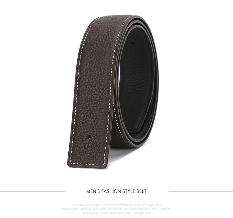 No Buckle Luxury Ultra-thin Pointed New Mens Litchi Grain Holes Belt Brand Male Genuine Two Sides Strap Jeans Belts 3.2/3.8cm