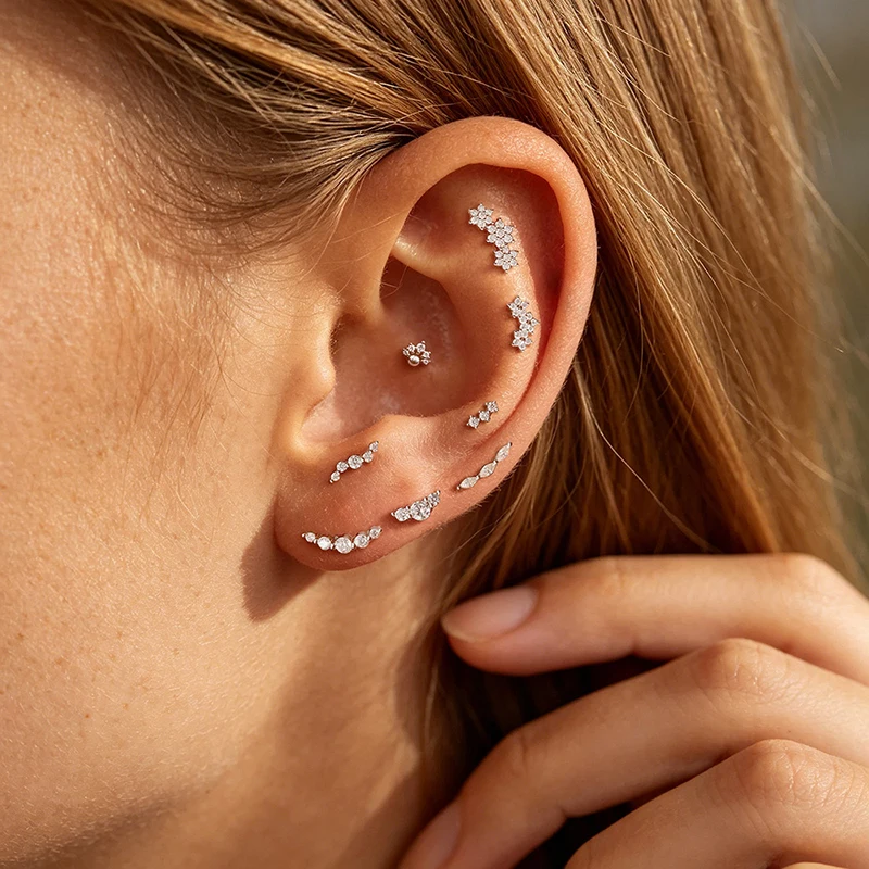 Smyoue Screw Gradient Moissanite Stud Earrings for Women Men Hip Hop Ear Cartilage Piercing S925 Sterling Silver Fine Jewelry 6
