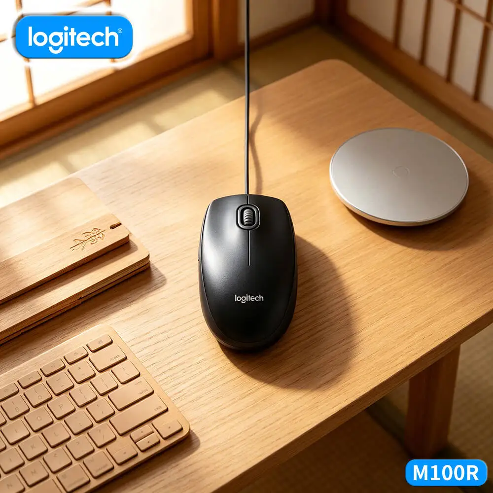 1000DPI Optical Wired Mouse Logitech M100R USB Ambidextrous Portable Grip for PC Laptop Home Office On-Site Client Visits