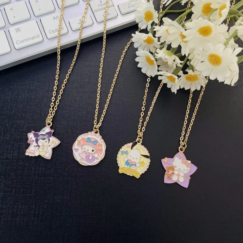 

Kawaii Hello Kitty Sanrio Metal Necklace Kuromi My Melody Pochacco Anime Action Figure Cute Cartoon Collarbone Chain Girl's Gift