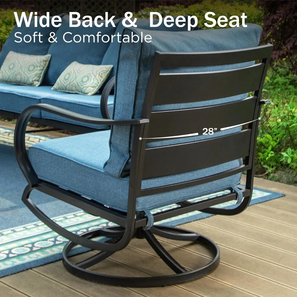 طقم أثاث خارجي مكون من خمس قطع، طقم خارجي معدني فاخر، بما في ذلك مقعدًا عميقًا بثلاثة مقاعد وكرسيين دوارين