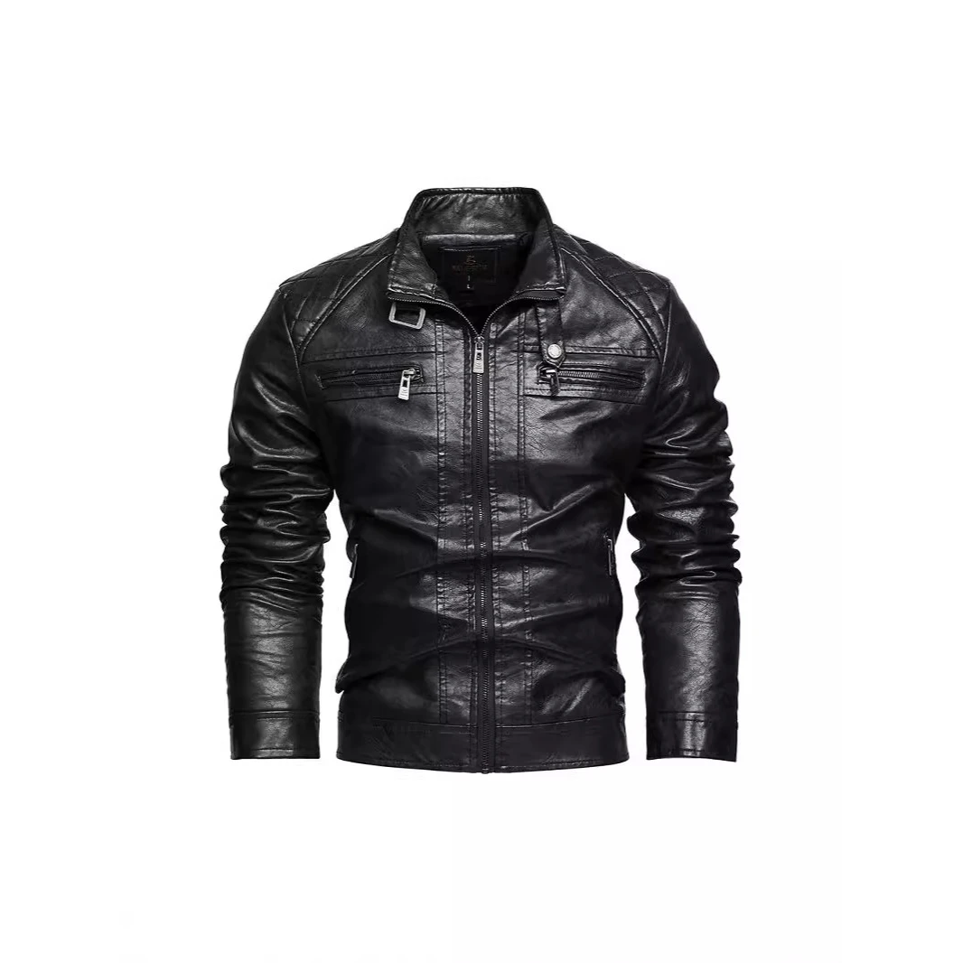 

Trendy Men's PU Leather Jaet with kets Personali Faion Outerwear Youth Straight Hemline Zipper Closure No Brand