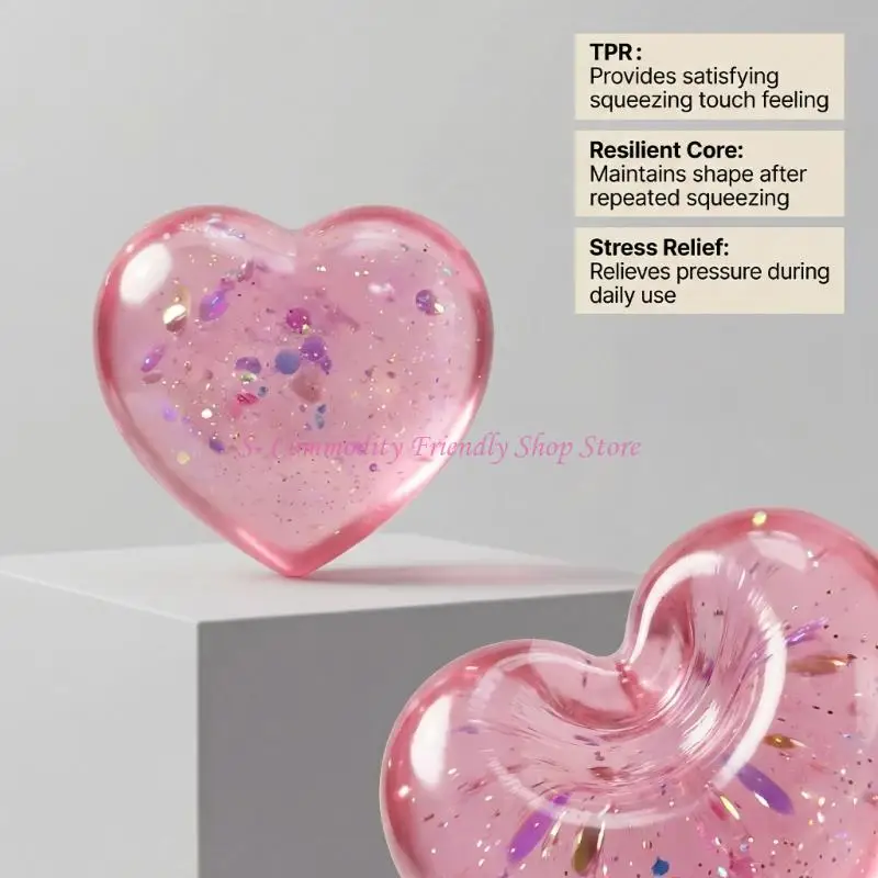 85AE Heart Stress Relief Toy with Glitters Powder Handheld Squeeze Ball for Office Kids Adult Hand Flexible Training