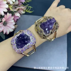 Europe and the United States new natural Uruguayan rough stone open bracelet export personalized natural stone colo
