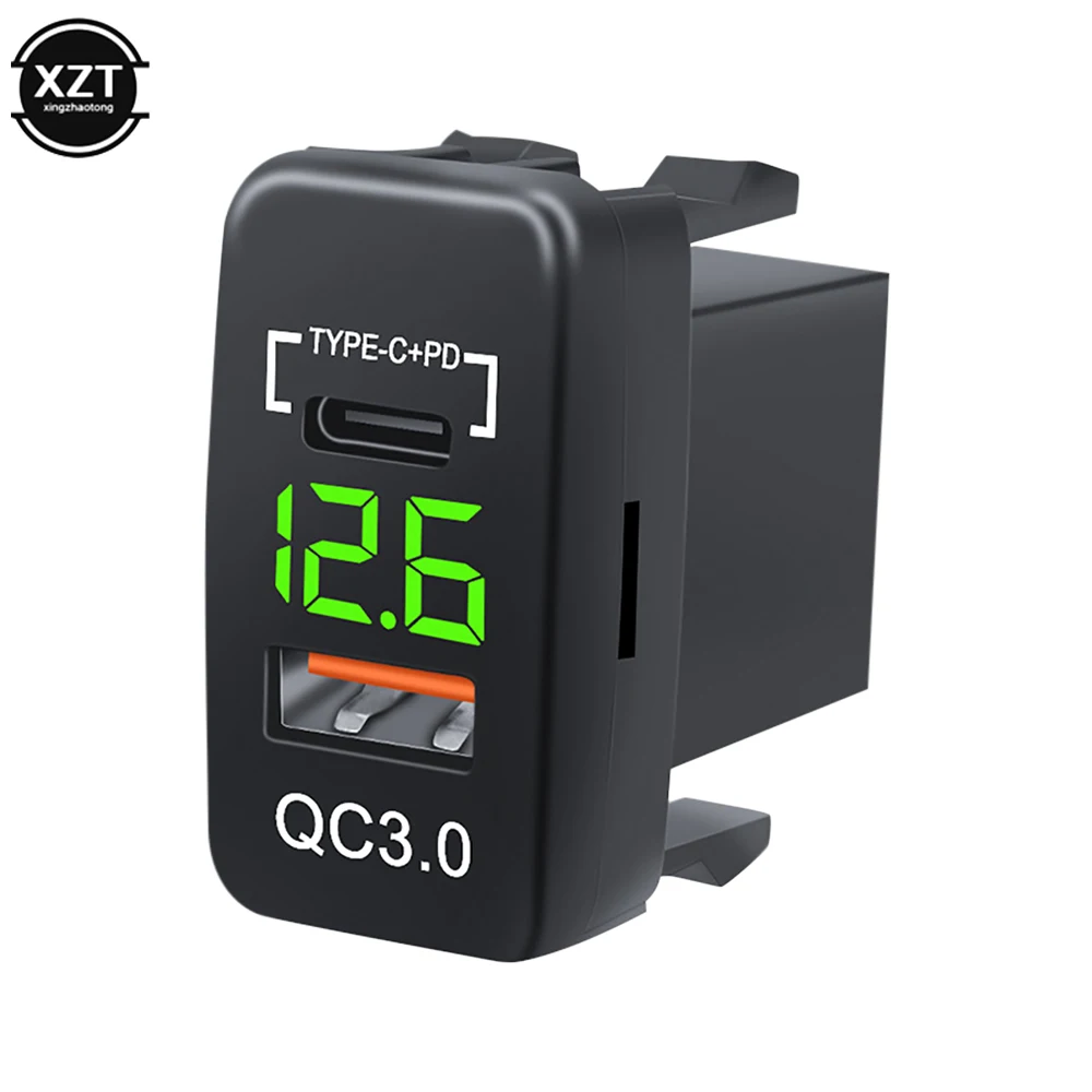 

Car Charger Adapter QC3.0 Type-C PD Charger Socket Power Adapter with LED Voltmeter USB Charger