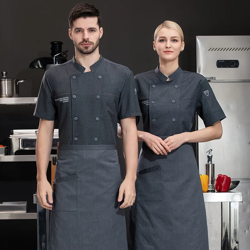 Jaqueta de Chef de manga curta para homens e mulheres, Camisola de Pizza, Restaurante, Uniforme de Garçom, Camisola de Cozinha, Roupas de Restauração