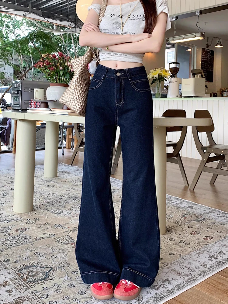 

Deep Blue High Waist Women's Jeans Spring 2026 Vintage American Sle Chic Flared Pants Casual Versatile Slimming Long Trousers