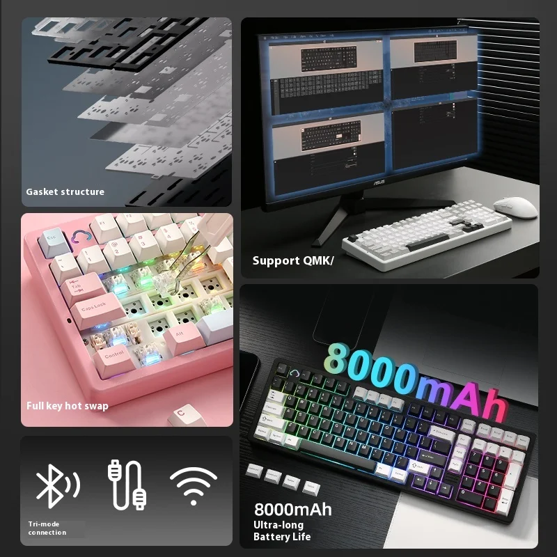 YUNZII AL98 Wireless Mechanical Keyboard BT 2.4G Wireless Aluminum Shell DIY Switch Hot Sappable Gasket Support QMK VIA Keyboard