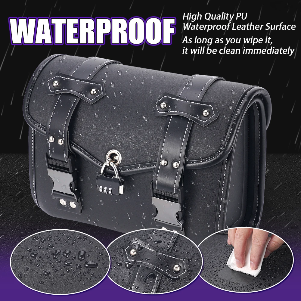 Wasserdichte Motorrad-Satteltasche mit Zahlenschloss, Diebstahlschutz, Schwarz, Universelle Große Kapazität, Aufbewahrungstasche für Harley, Yamaha, Suzuki – Detail 2