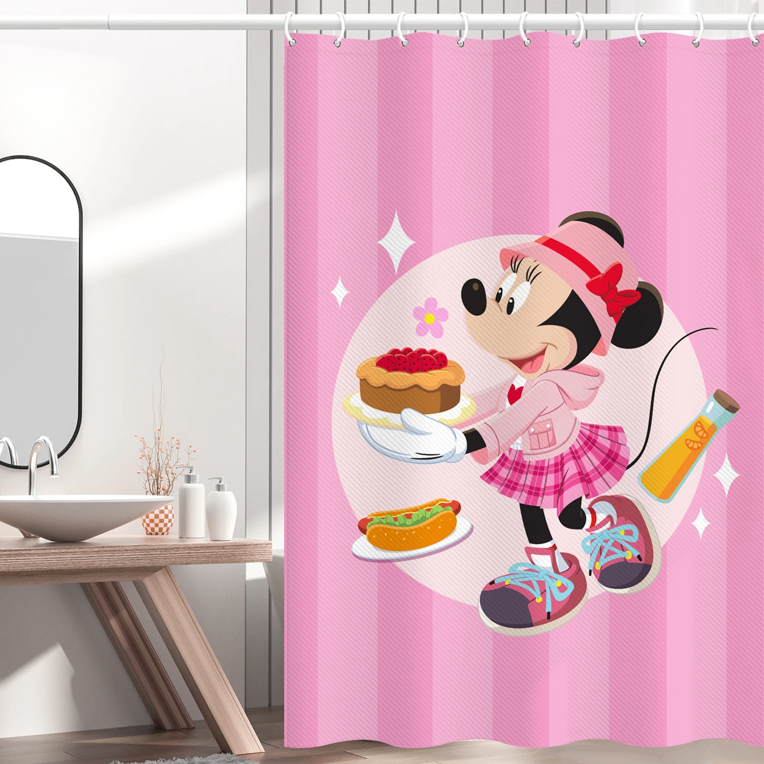 Donald Duck Mickey Mouse Shower Curtains Waterproof Bath Curtains for Bathroom  Cartoon Print Polyester  Bathing Cover 12 Hooks