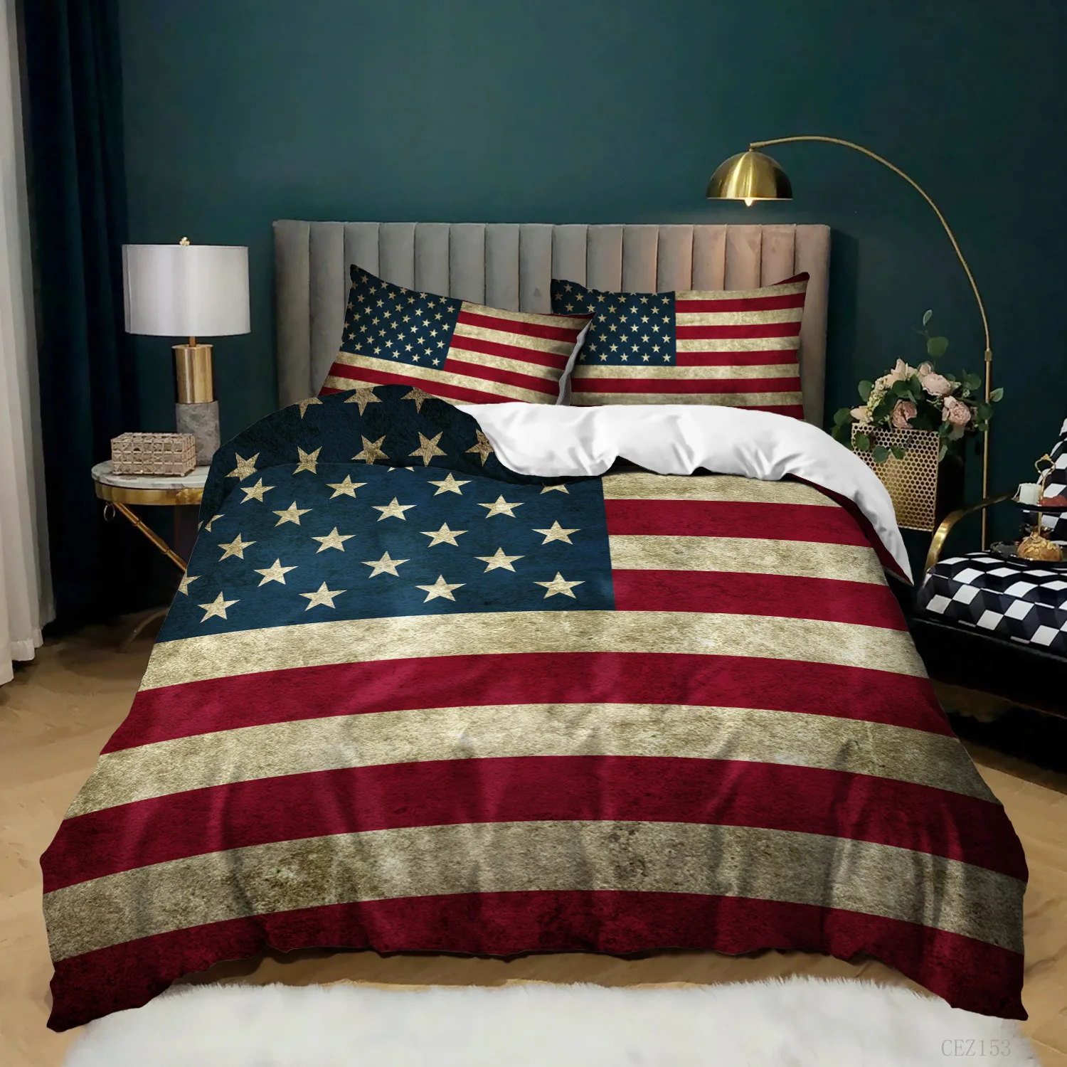 

National Flag Duvet Cover Set King Size Creative American Flag Bedding Set For Teens Adults Microfiber Single Double Quilt Cover